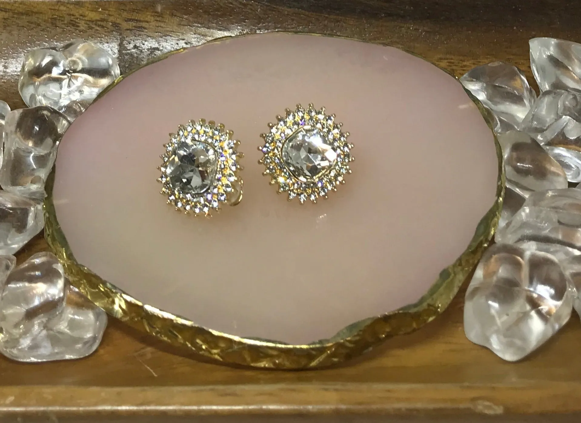 Clip On Earrings: Clear Crystal Cubes Silver