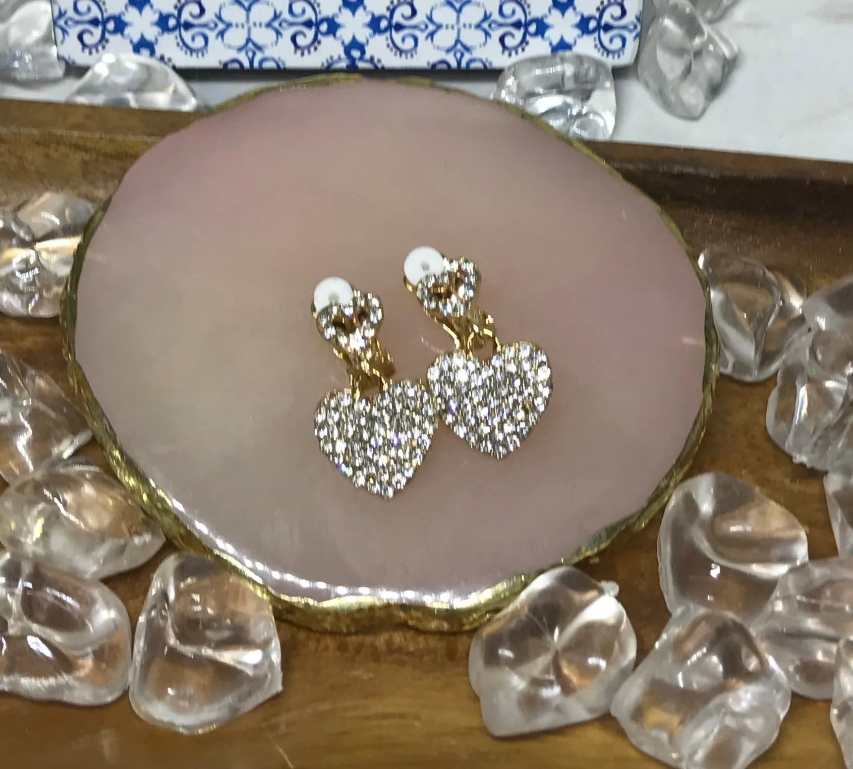 Clip On Earrings: Clear Crystal Cubes Silver