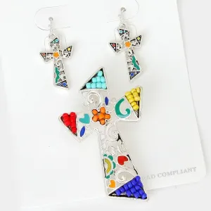 Colorful Beaded Cross Pendant Set