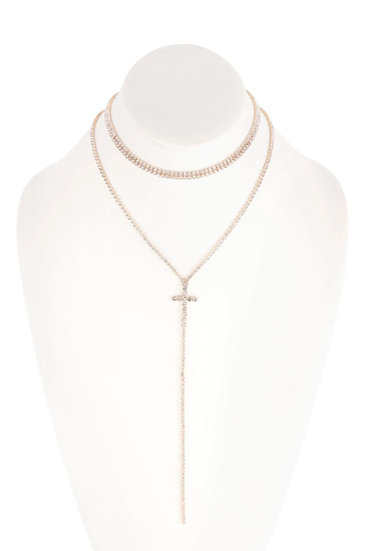 CROSS 2 LAYERED RHINESTONE NECKLACE