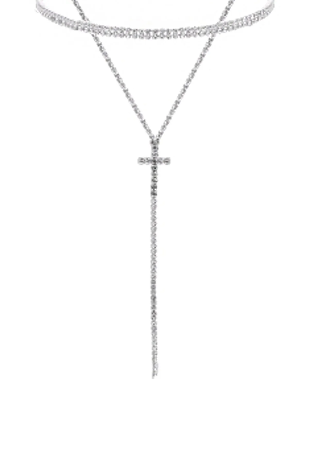 CROSS 2 LAYERED RHINESTONE NECKLACE