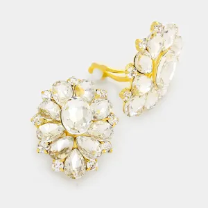 Crystal Flower Clip On Earrings Gold | 347072