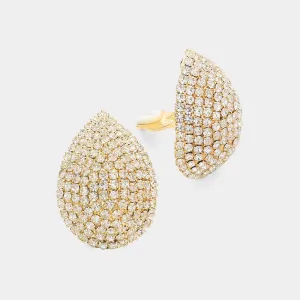Crystal Rhinestone Dome Pageant Clip On Earrings on Gold | Rhinestone Clip On Interview Earrings |  294479