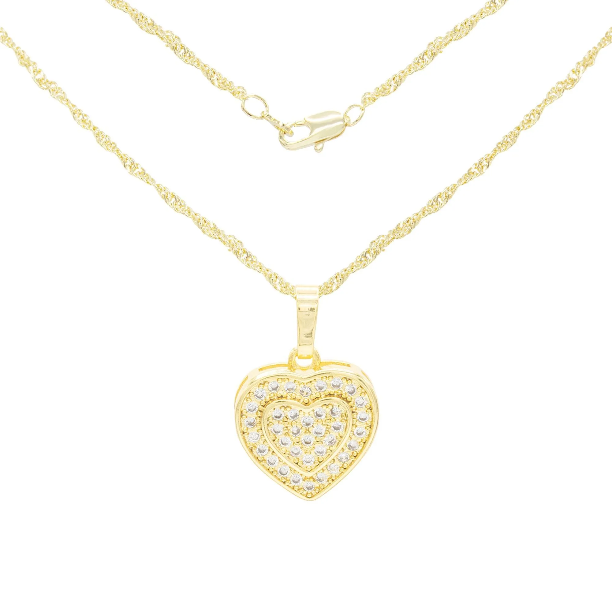 Cubic Zirconia 14K Gold Filled Two-Ply Heart Pendant Necklace Set
