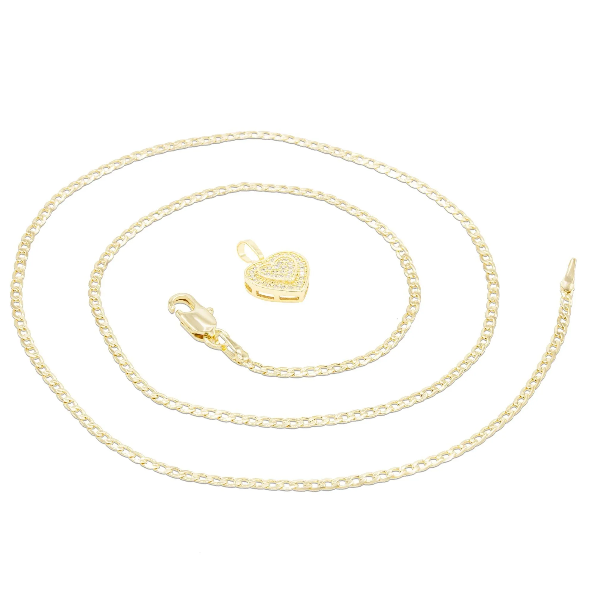 Cubic Zirconia 14K Gold Filled Two-Ply Heart Pendant Necklace Set