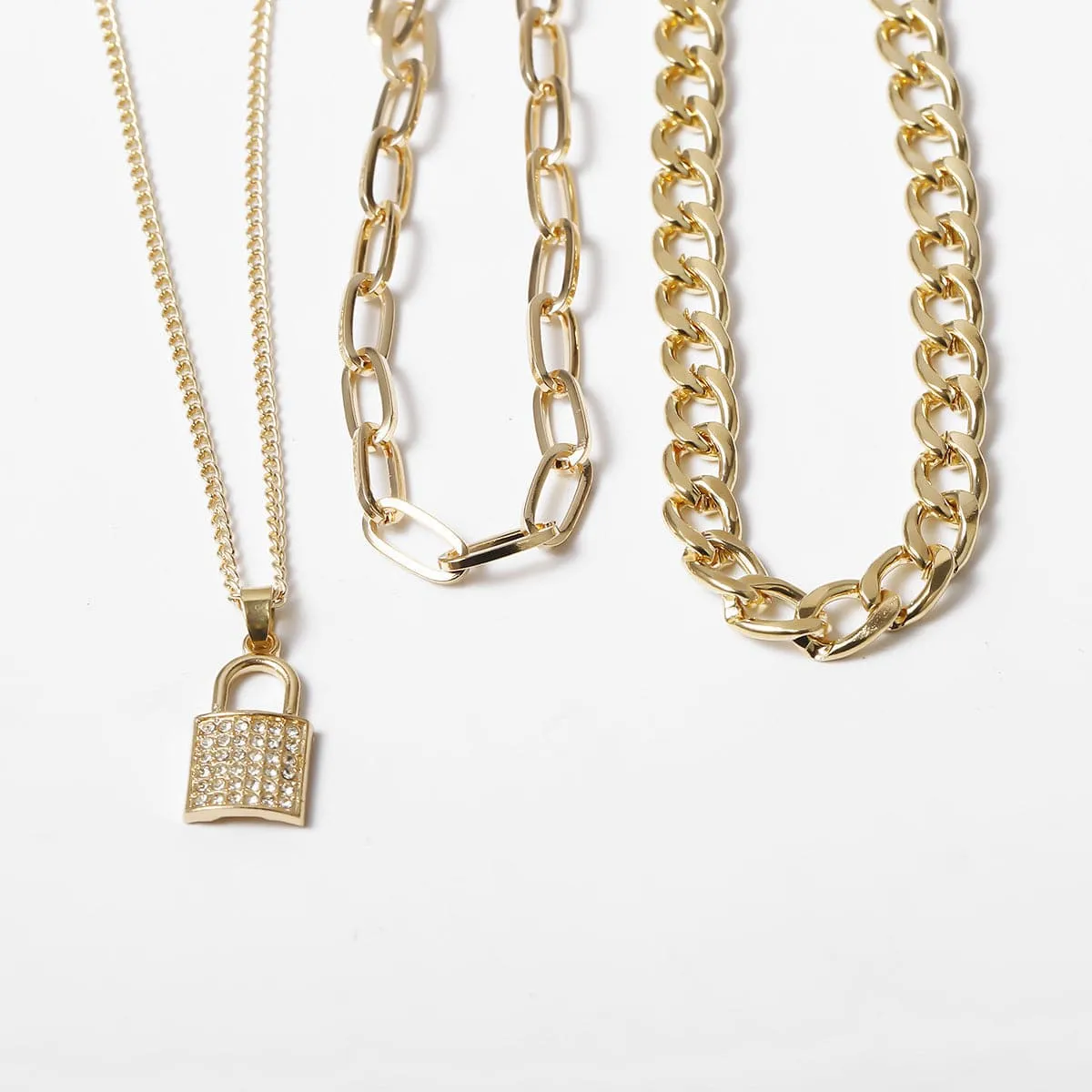 Cubic Zirconia & 18K Gold-Plated Lock Pendant Necklace Set