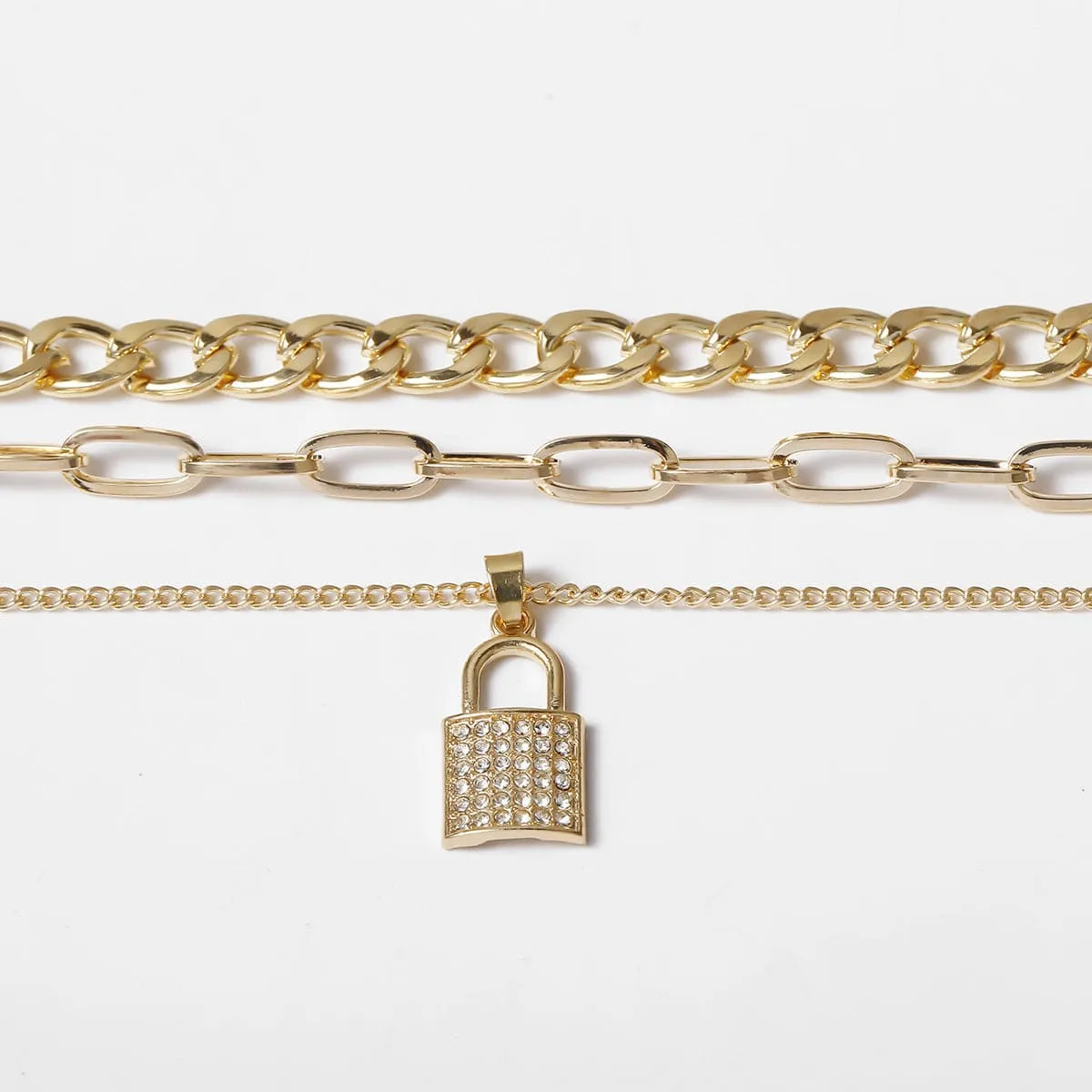 Cubic Zirconia & 18K Gold-Plated Lock Pendant Necklace Set
