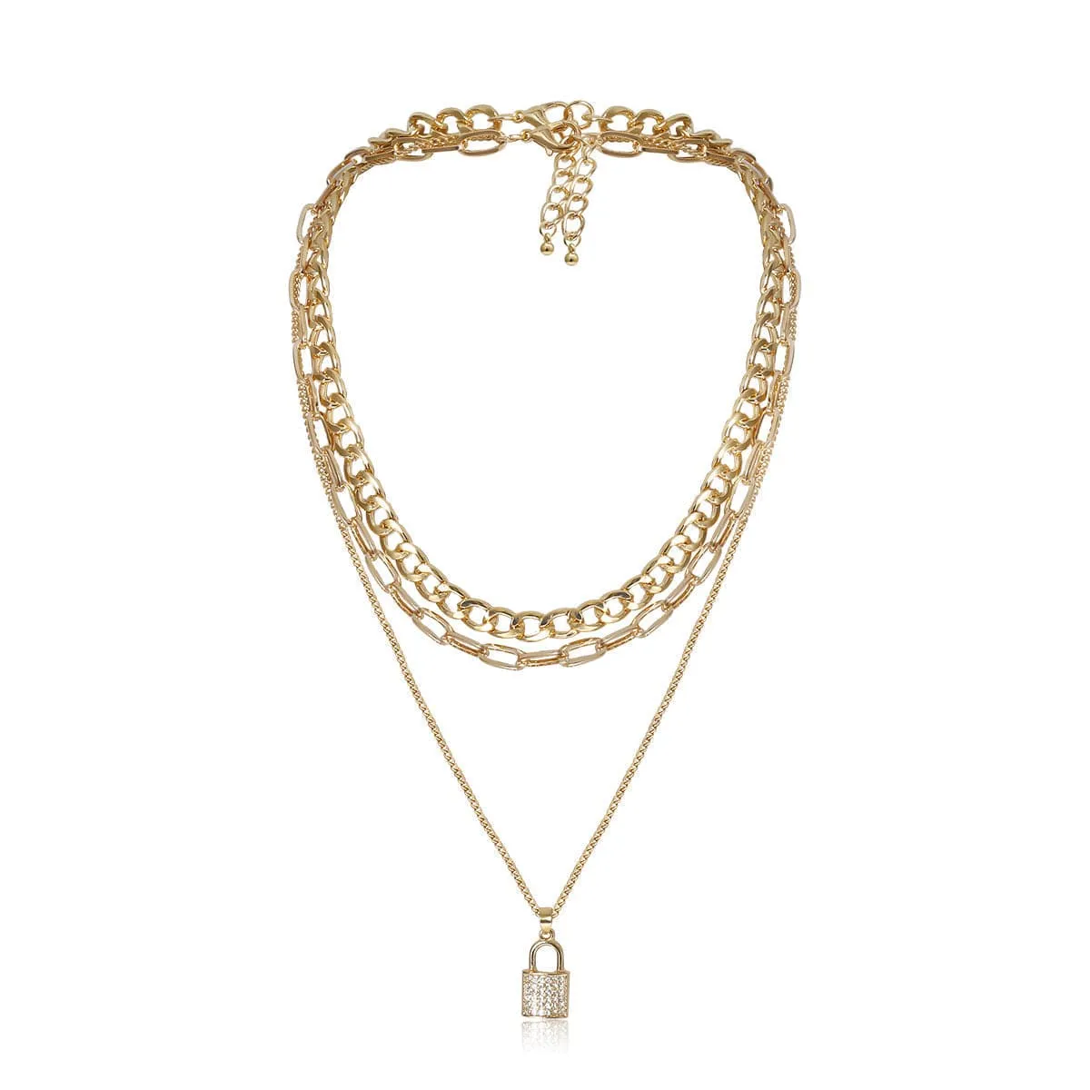Cubic Zirconia & 18K Gold-Plated Lock Pendant Necklace Set