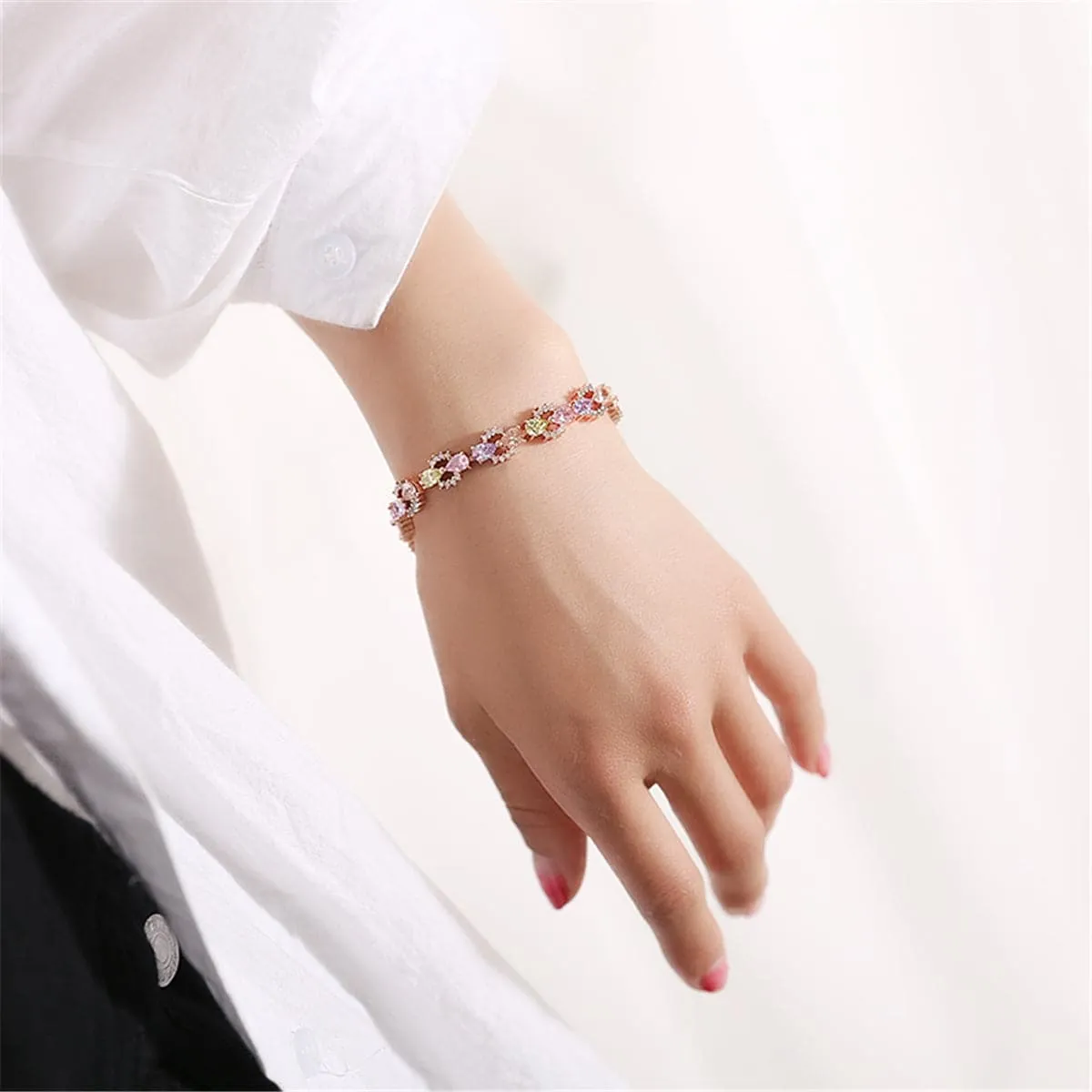 Cubic Zirconia & Crystal Bow Link Bracelet