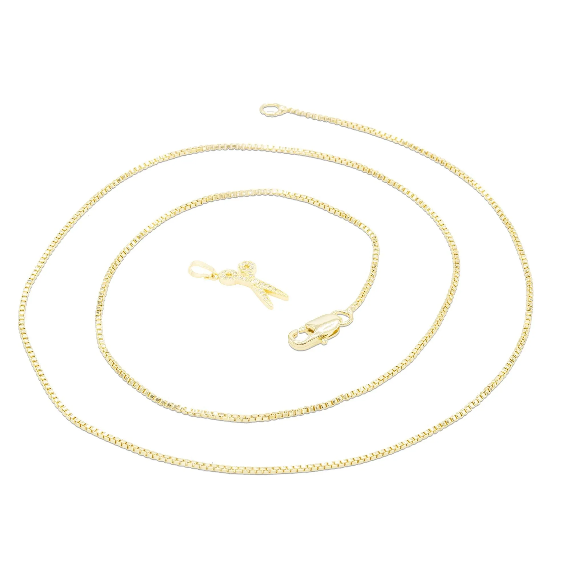 Cubic Zirconia Scissors Pendant 14K Gold Filled Necklace Set