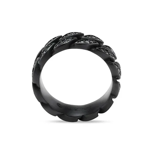 Curb Chain Band Ring in Black Titanium with Black Diamonds, 8mm, Size 9