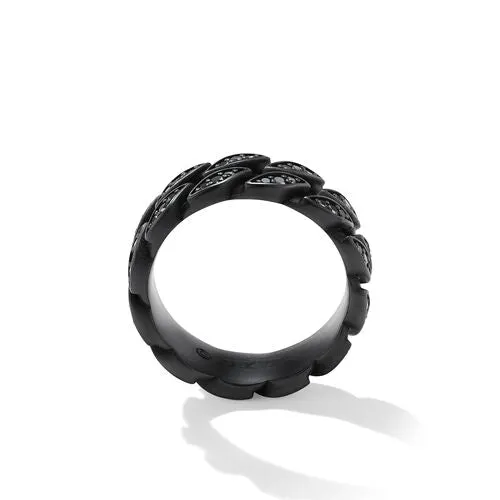 Curb Chain Band Ring in Black Titanium with Black Diamonds, 8mm