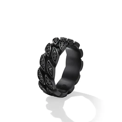 Curb Chain Band Ring in Black Titanium with Black Diamonds, 8mm