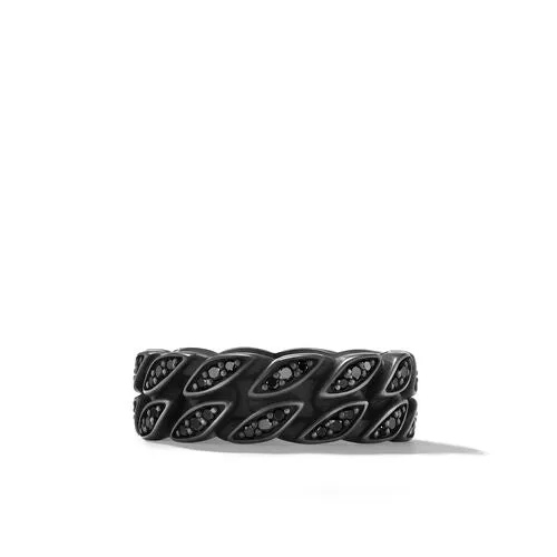 Curb Chain Band Ring in Black Titanium with Black Diamonds, 8mm