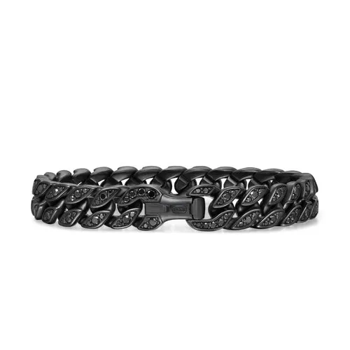 Curb Chain Bracelet in Black Titanium with Black Diamonds, 11.5mm