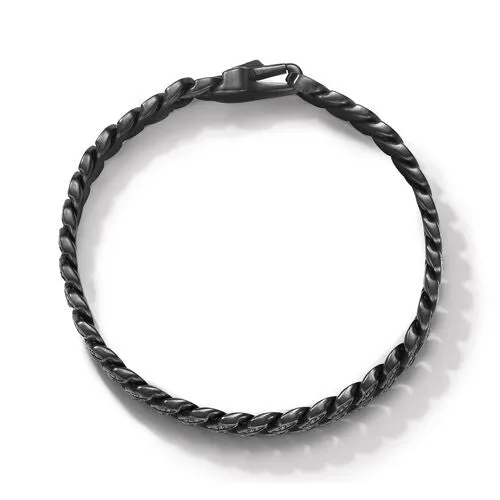 Curb Chain Bracelet in Black Titanium with Black Diamonds, 8mm