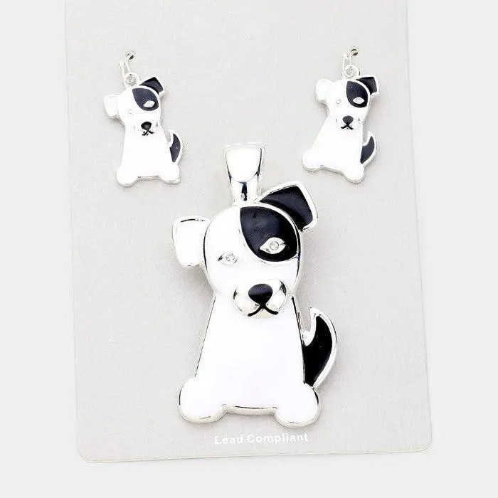 Cute Puppy Enamel Detail Magnetic Pendant Set