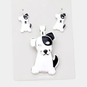 Cute Puppy Enamel Detail Magnetic Pendant Set