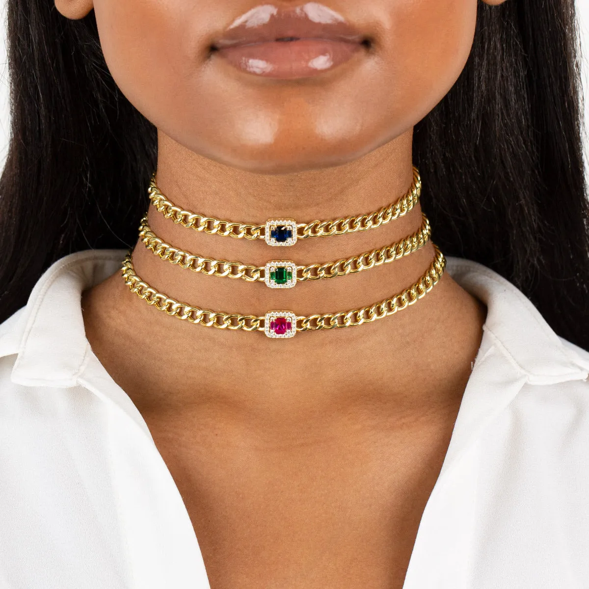 CZ Colored Illusion Cuban Choker