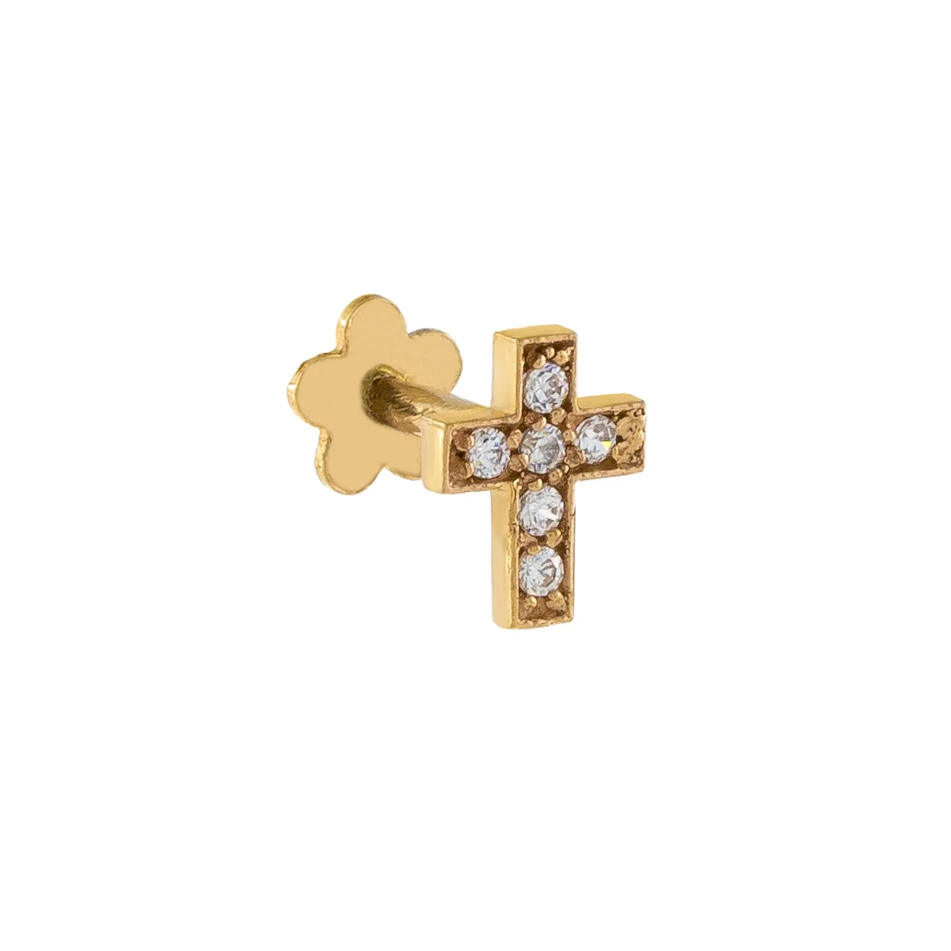 CZ Cross Threaded Stud Earring 14K