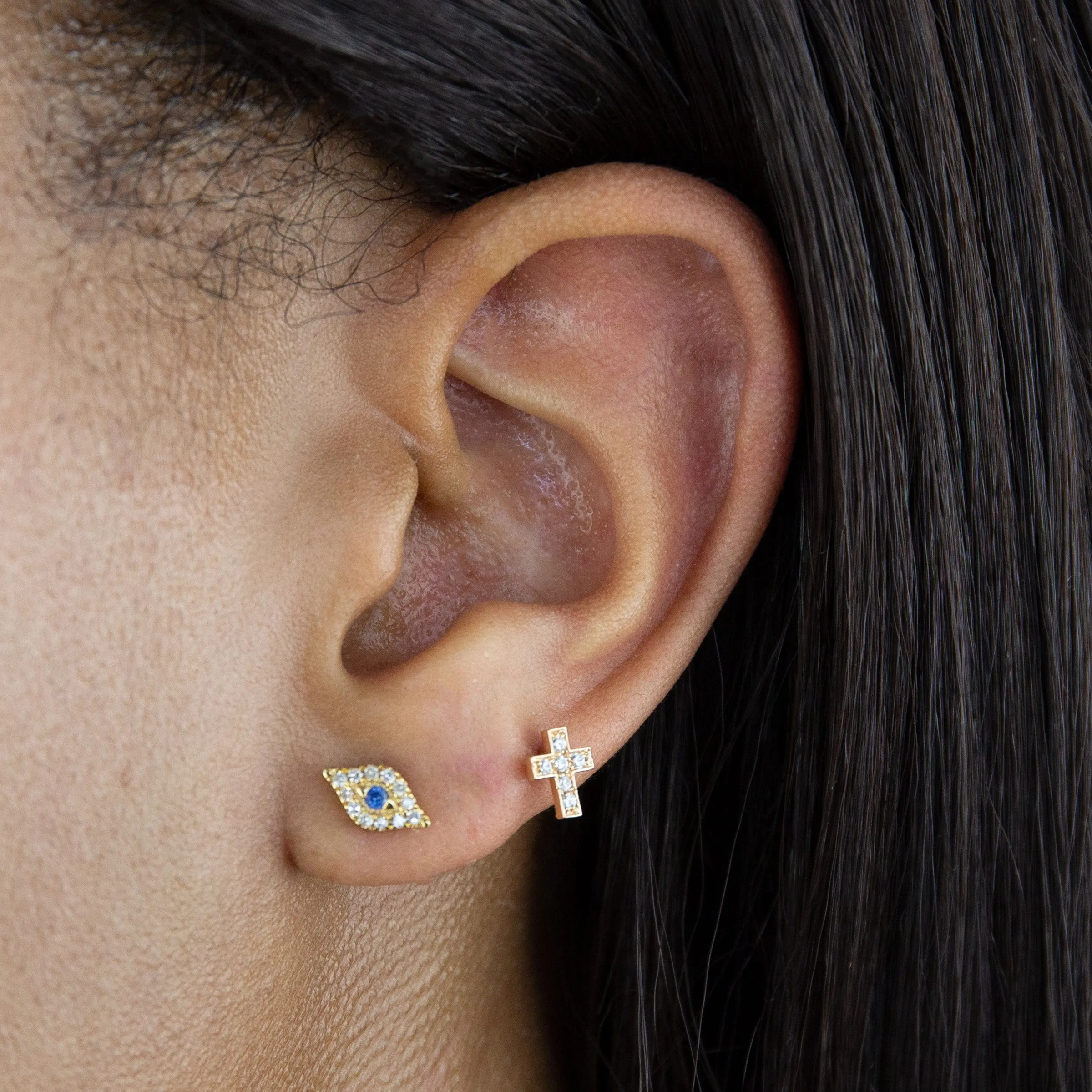 CZ Cross Threaded Stud Earring 14K