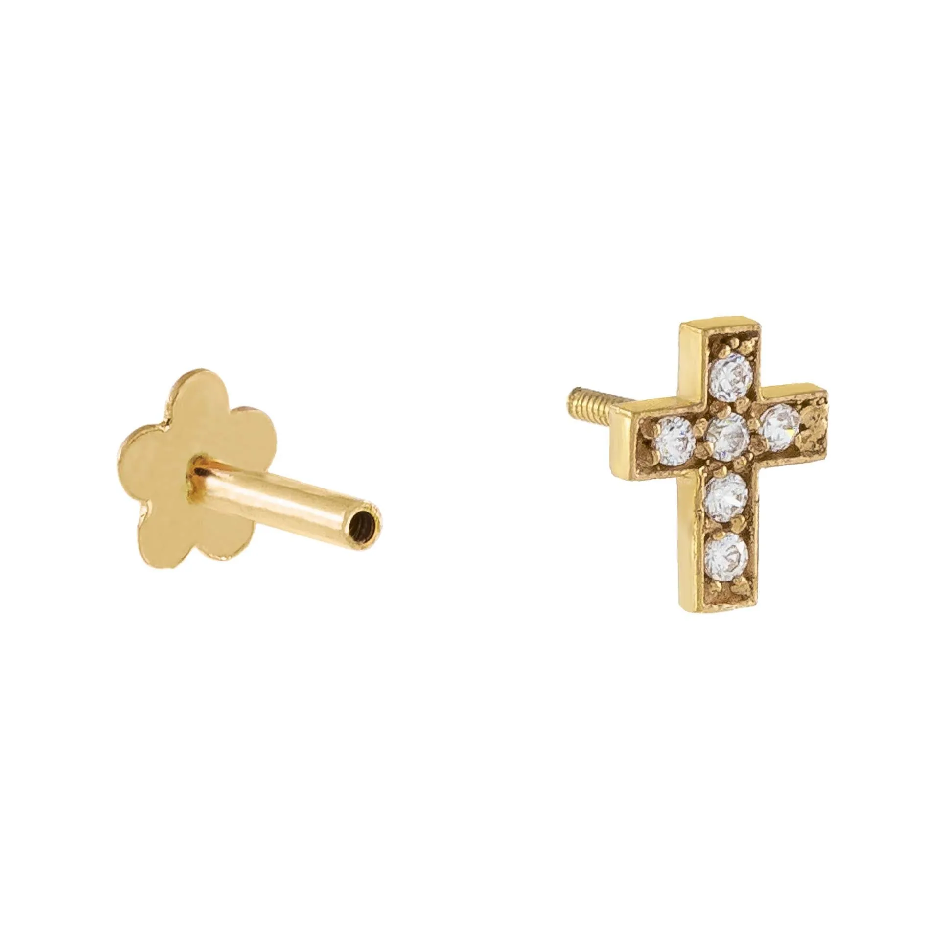 CZ Cross Threaded Stud Earring 14K