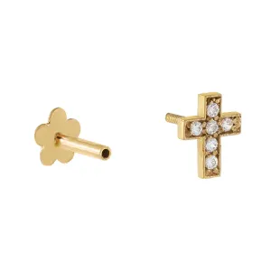 CZ Cross Threaded Stud Earring 14K