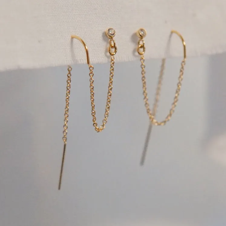 CZ Icicle w/2nd Hole Threader Stud Earrings