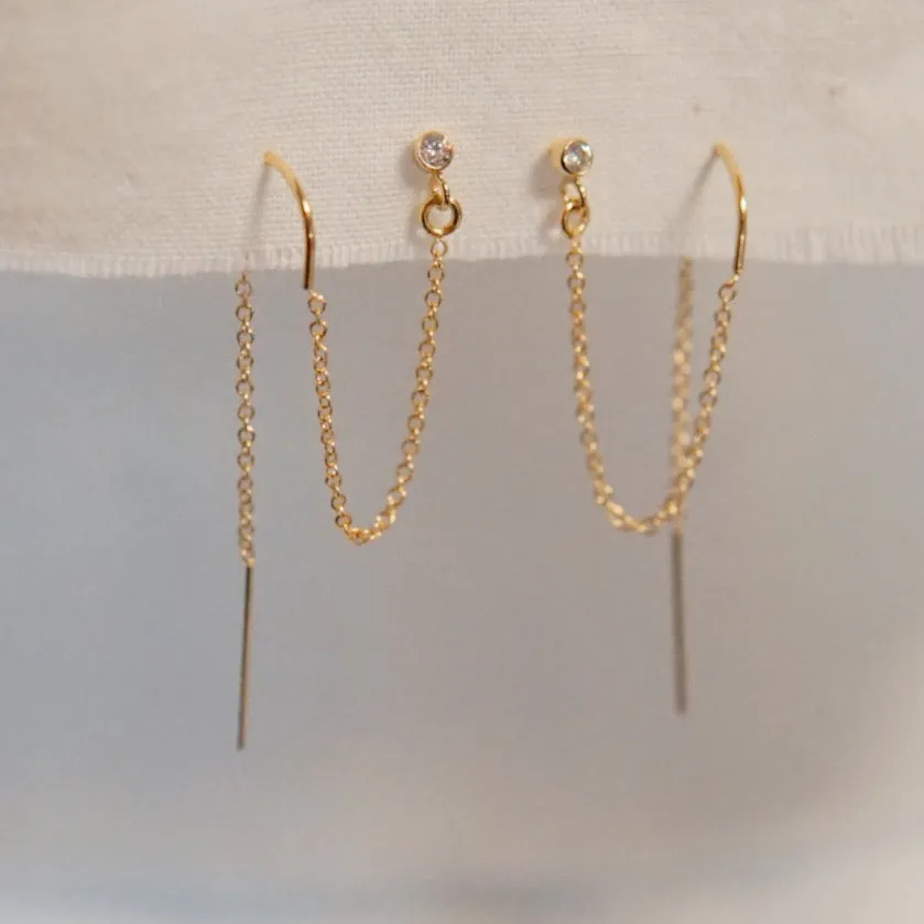 CZ Icicle w/2nd Hole Threader Stud Earrings
