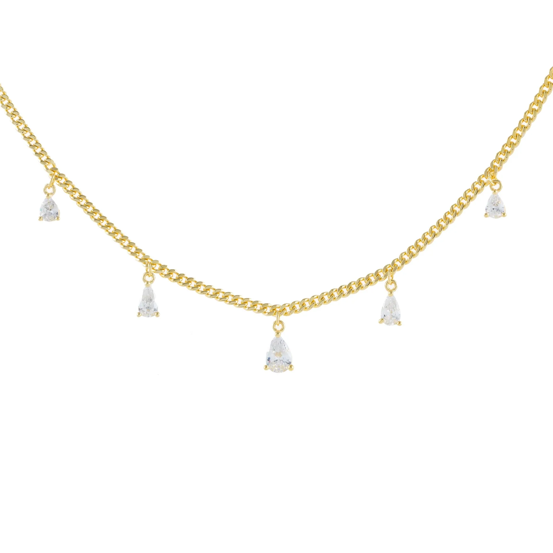 CZ Teardrop Cuban Chain Necklace