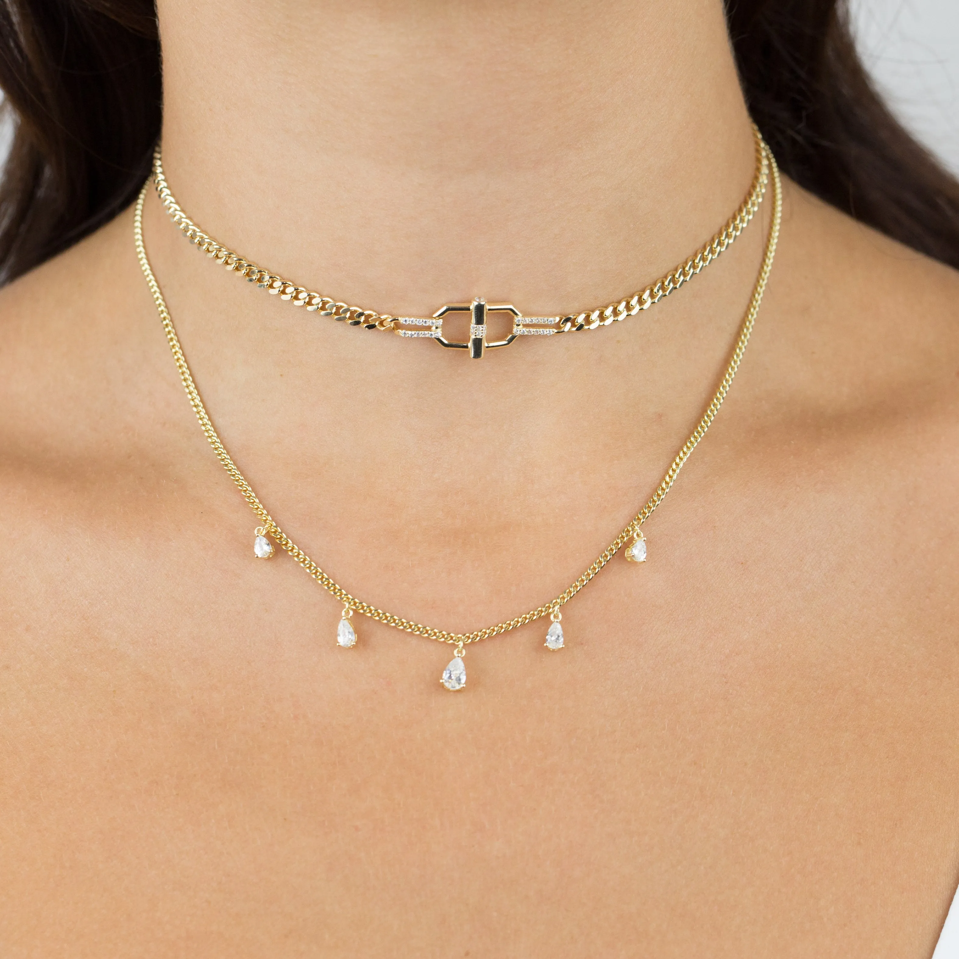 CZ Teardrop Cuban Chain Necklace