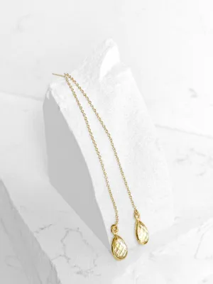 Dark Citrine Teardrop Threader Earrings