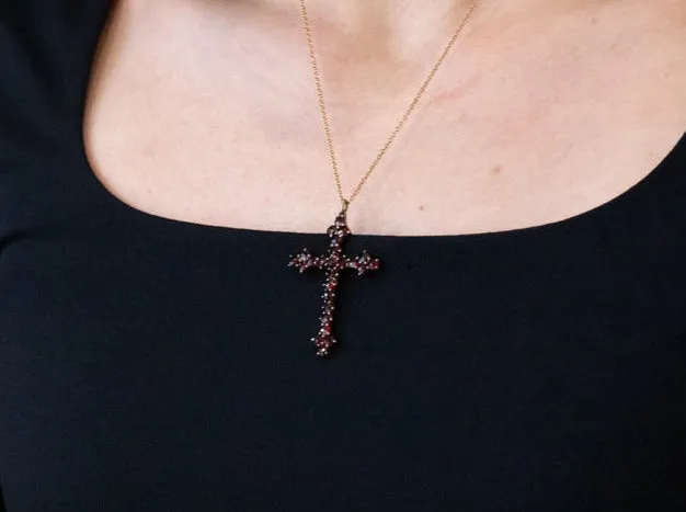 Decorative Bohemian Garnet Cross Pendant