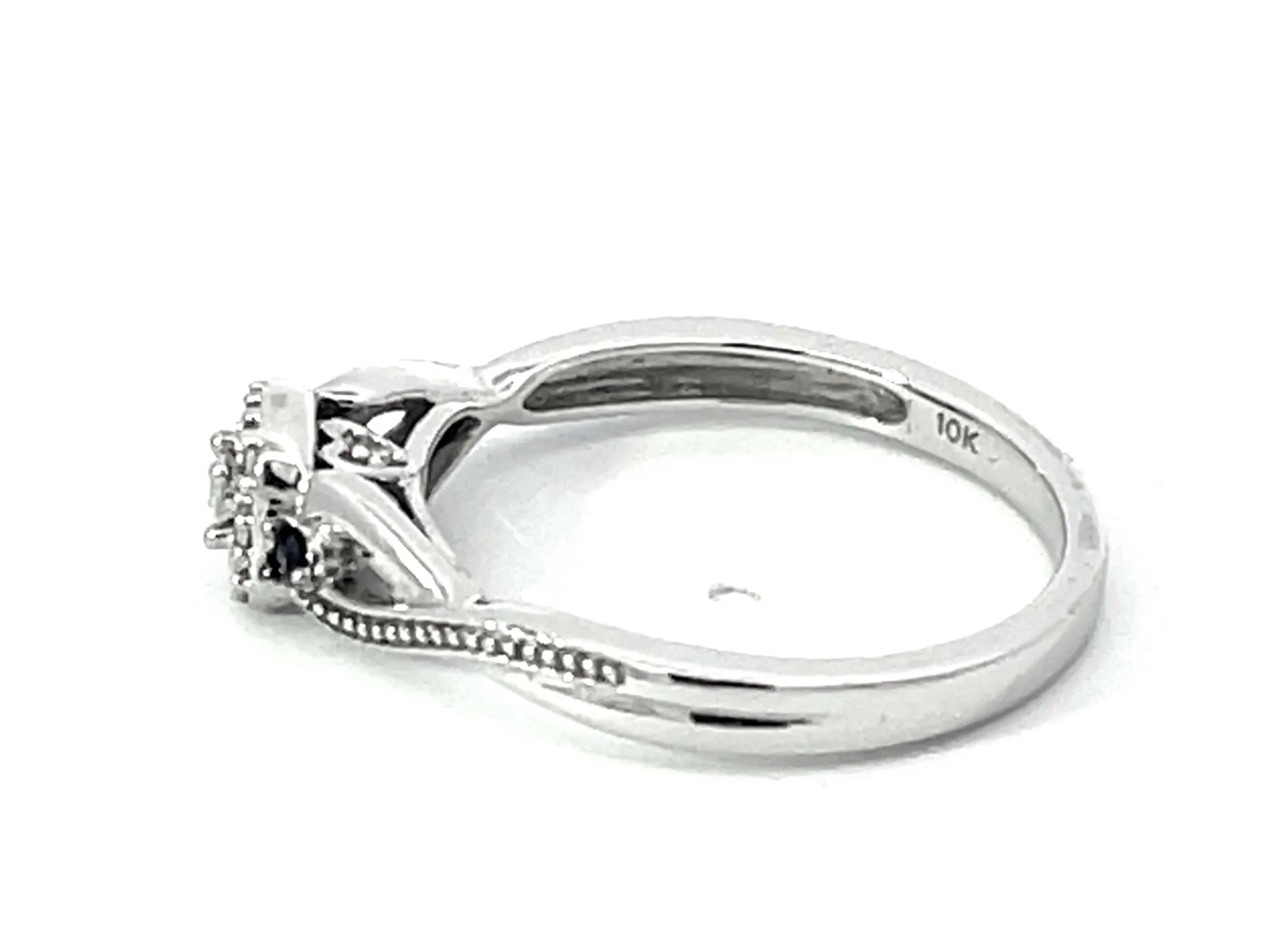 Diamond Halo and Sapphire Ring in 10k White Gold