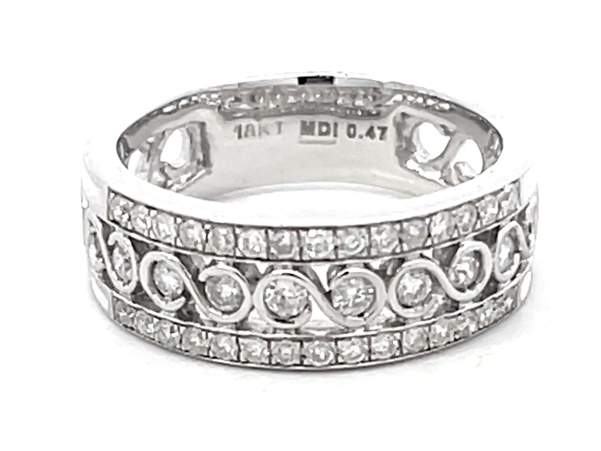 Diamond Infinity Swirl Center Wide Band Ring 18k White Gold