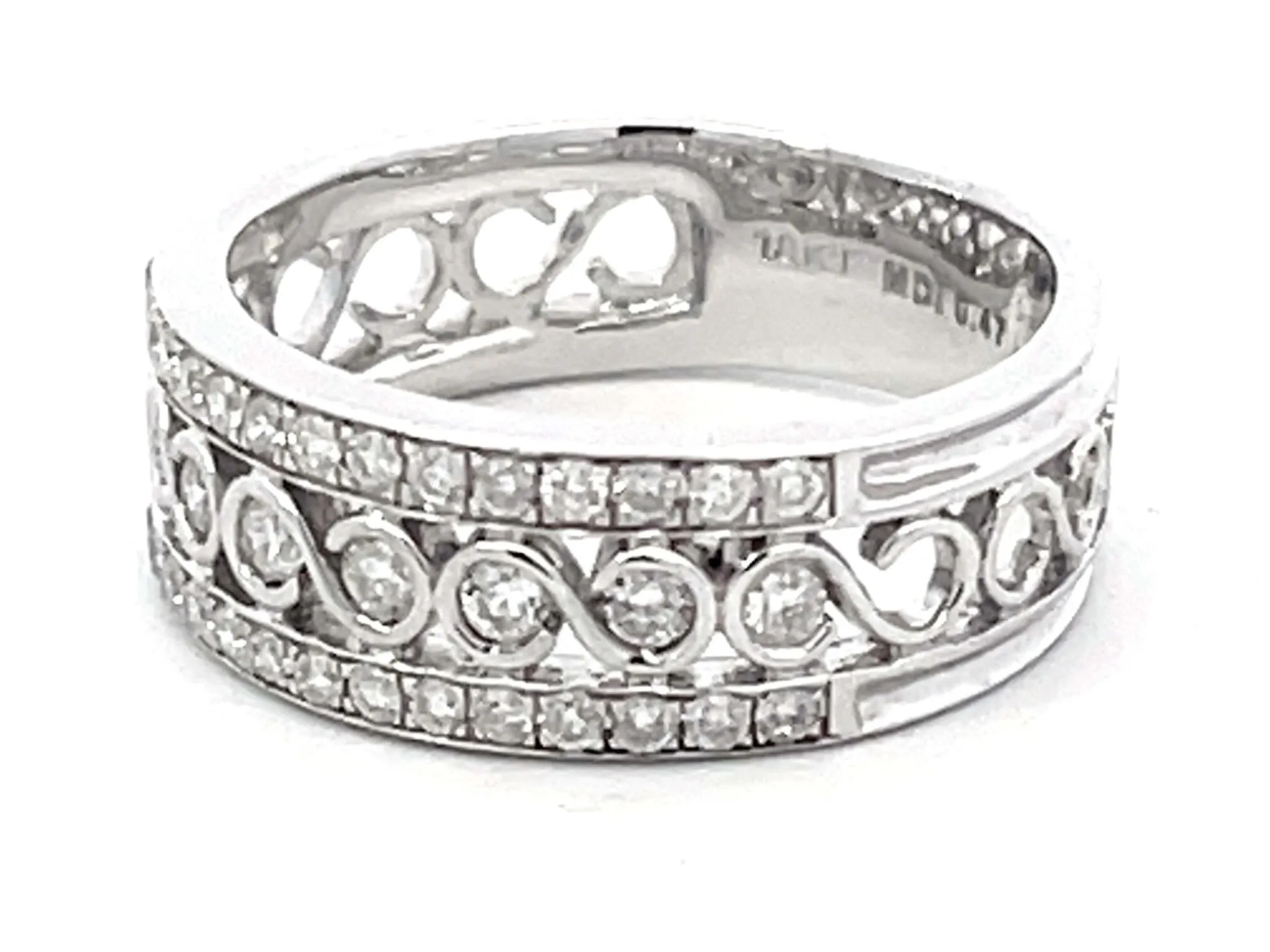 Diamond Infinity Swirl Center Wide Band Ring 18k White Gold