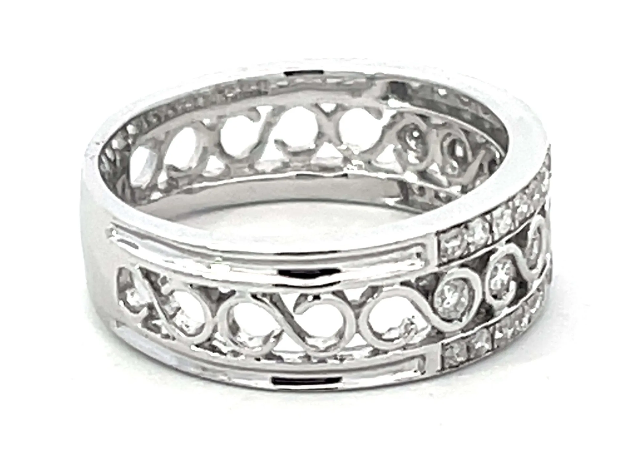 Diamond Infinity Swirl Center Wide Band Ring 18k White Gold