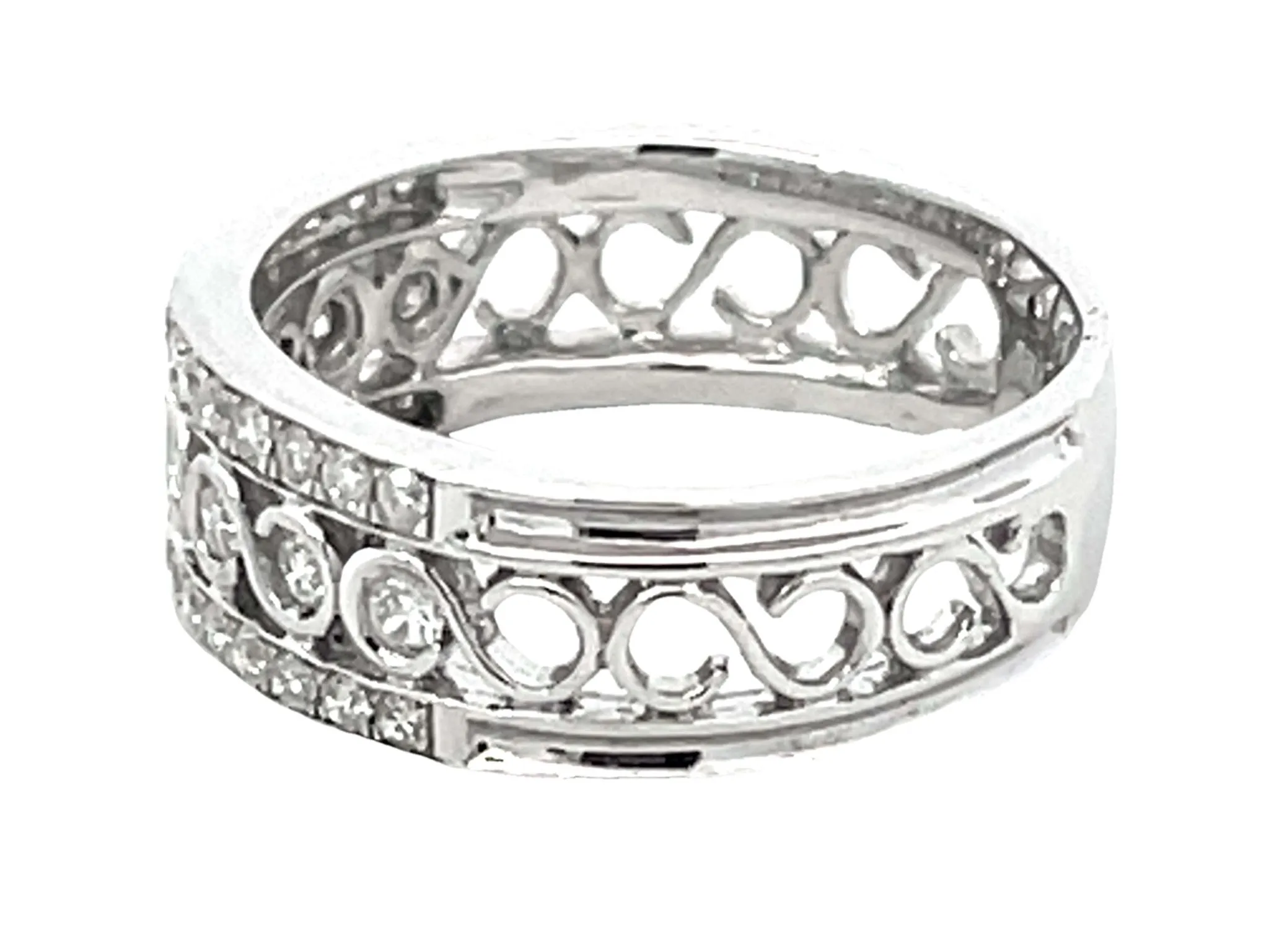 Diamond Infinity Swirl Center Wide Band Ring 18k White Gold