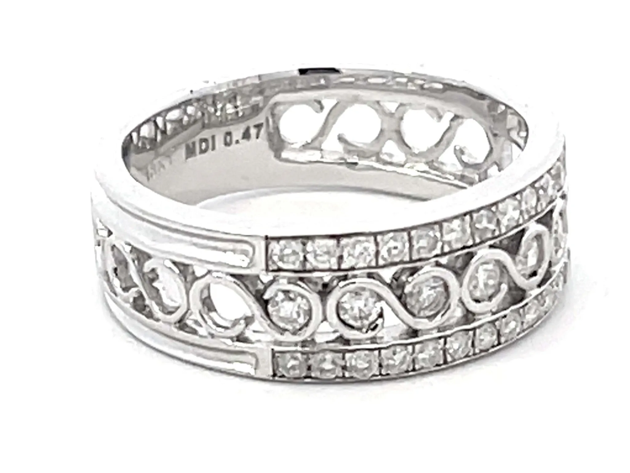 Diamond Infinity Swirl Center Wide Band Ring 18k White Gold