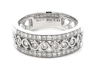 Diamond Infinity Swirl Center Wide Band Ring 18k White Gold