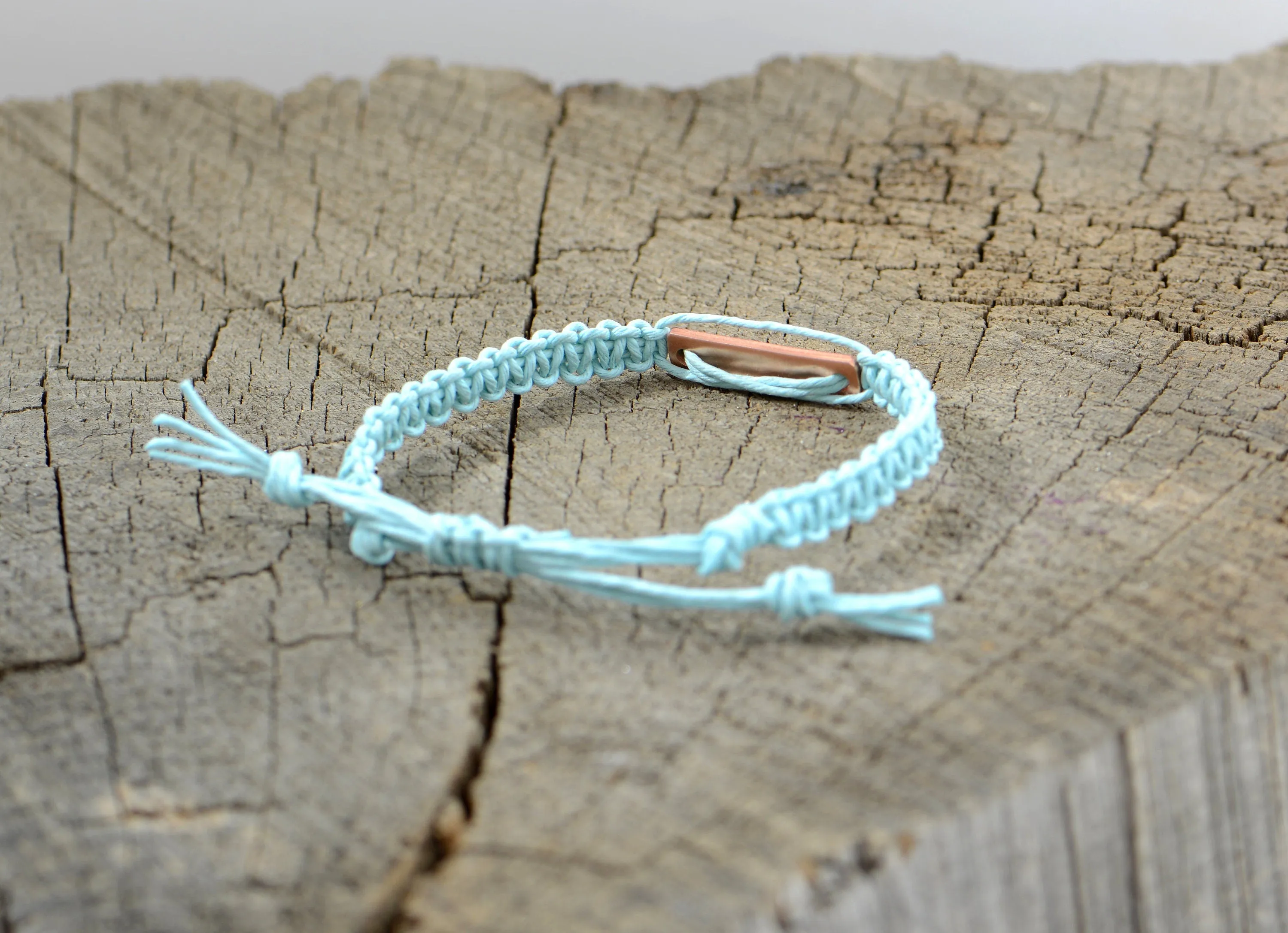 Double Heart Copper Tag Hemp Bracelet or Anklet