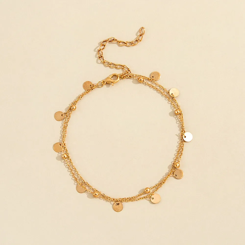 Double-Layer Circle Sequin Pendant Temperament Anklet