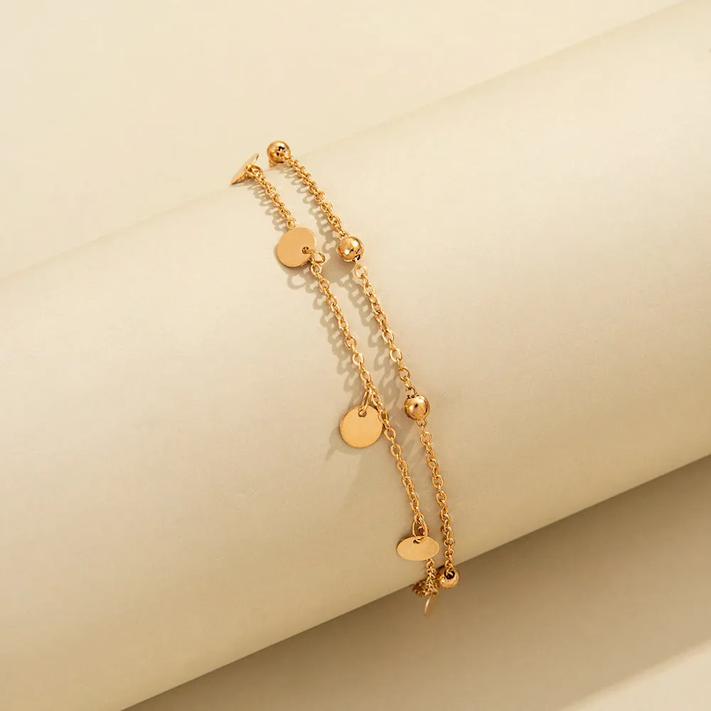 Double-Layer Circle Sequin Pendant Temperament Anklet