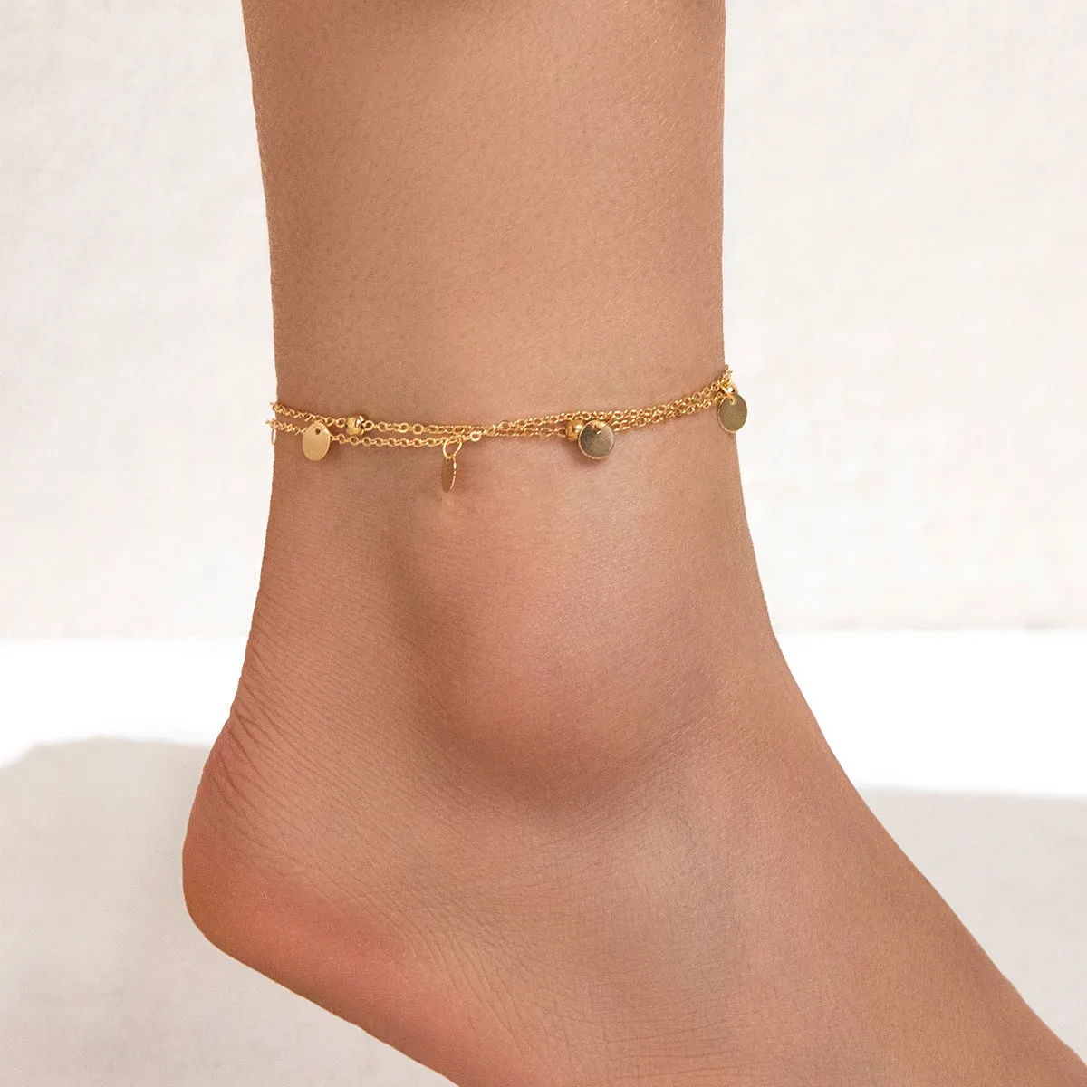 Double-Layer Circle Sequin Pendant Temperament Anklet