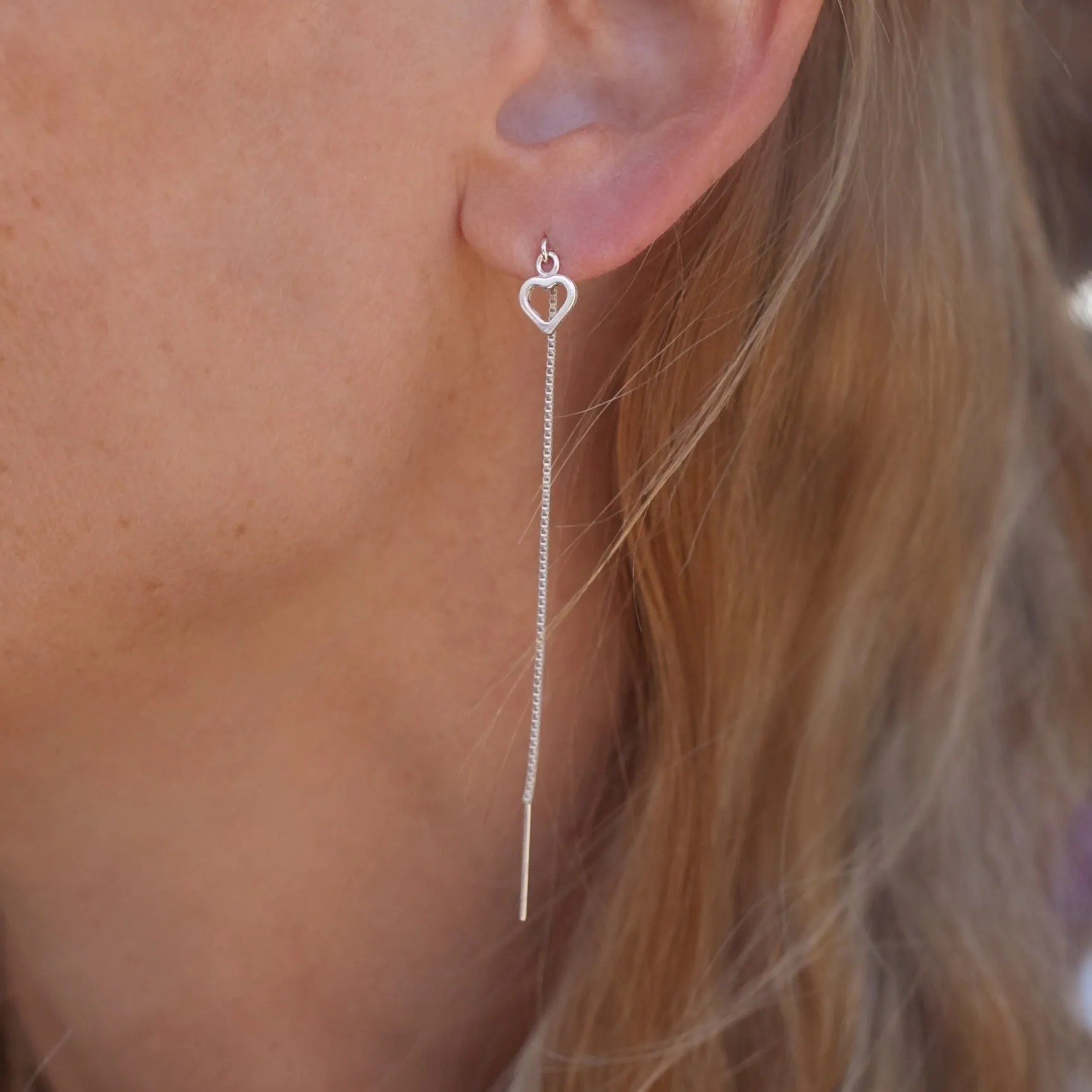 Earring Threader Heart Sterling Silver