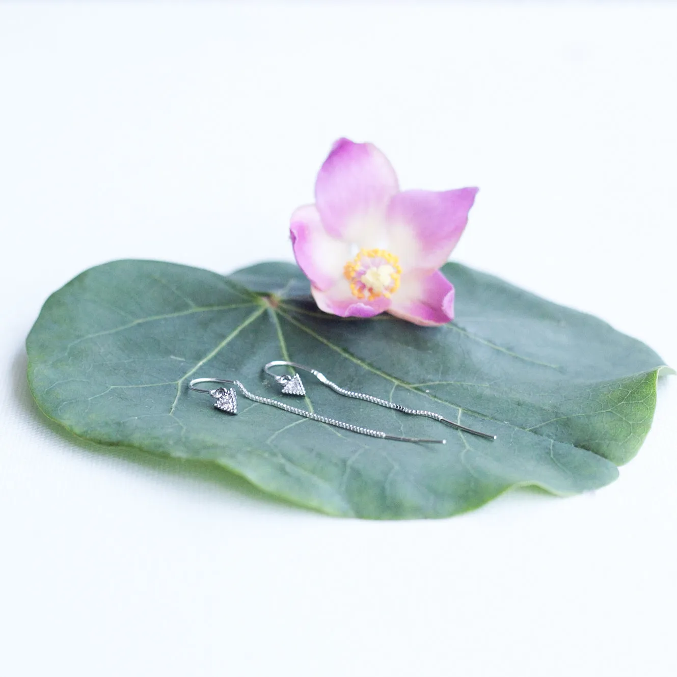 Earring Threader Sterling Silver with Triangle Cubic Zirconia Inlay (Short)