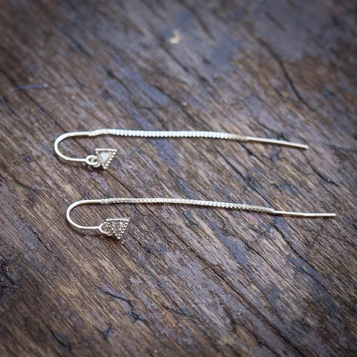 Earring Threader Sterling Silver with Triangle Cubic Zirconia Inlay (Short)