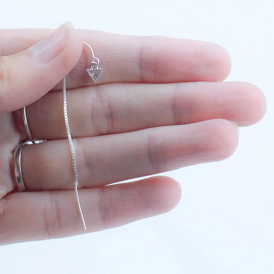 Earring Threader Sterling Silver with Triangle Cubic Zirconia Inlay (Short)