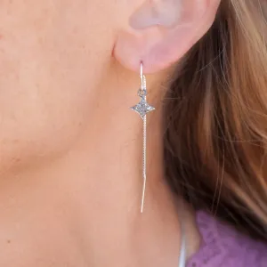 Earring Threader with Diamond Pointy Square Sterling Silver Pave Setting