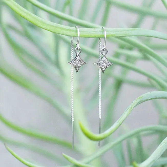 Earring Threader with Diamond Pointy Square Sterling Silver Pave Setting